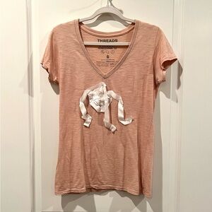 Threads 4 Thought Pink Sustainable V-Neck Short Sleeve Top, Women’s Size Small